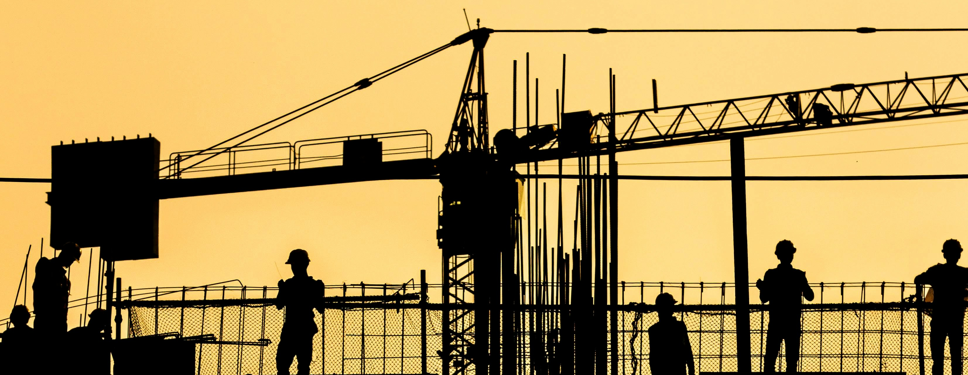 Tower cranes at sunset